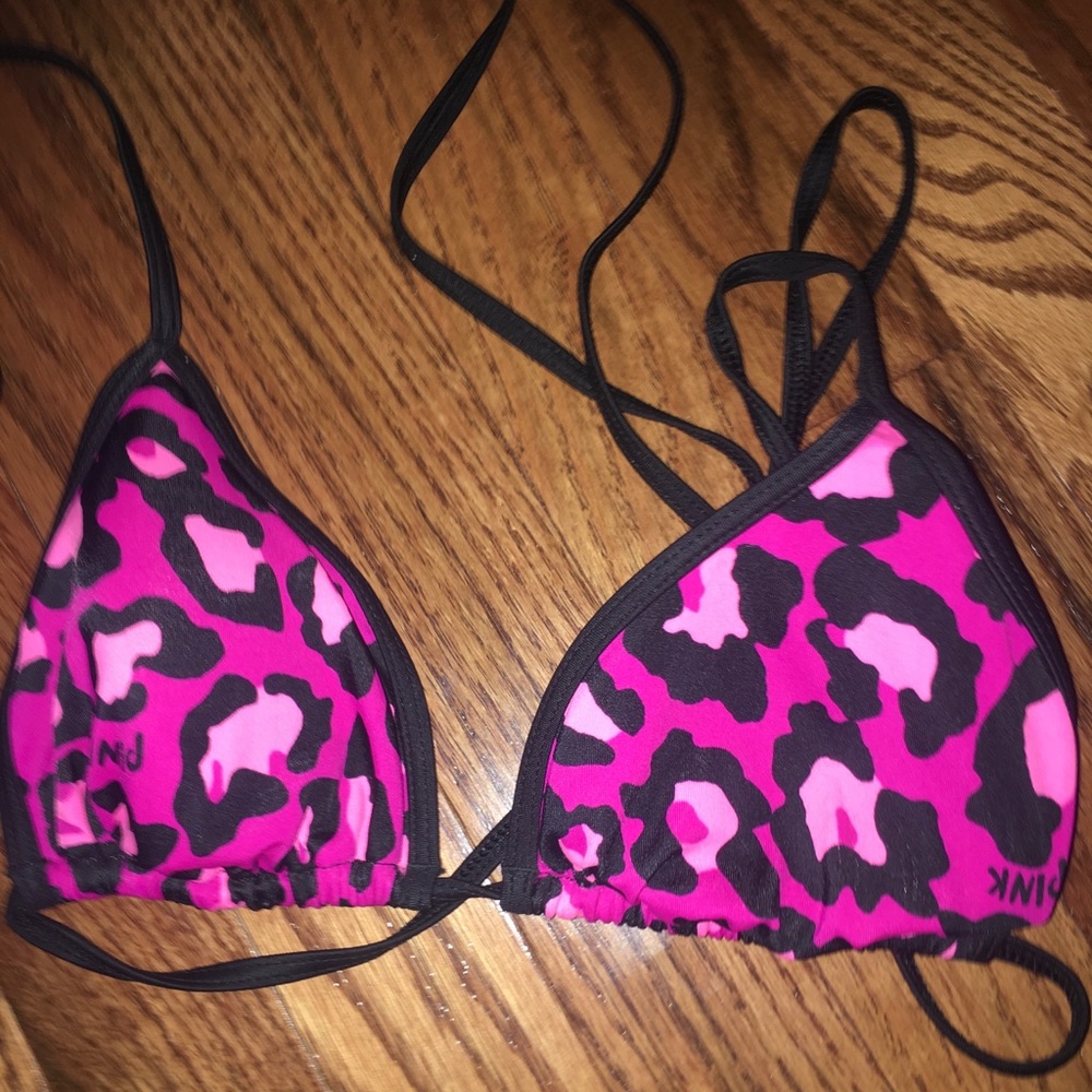 Pink cheetah print triangle bikini top